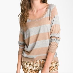 NWT Haute Hippie Pullover Camel Tan Gray Viscose Silk Striped Sweater Size XS/S